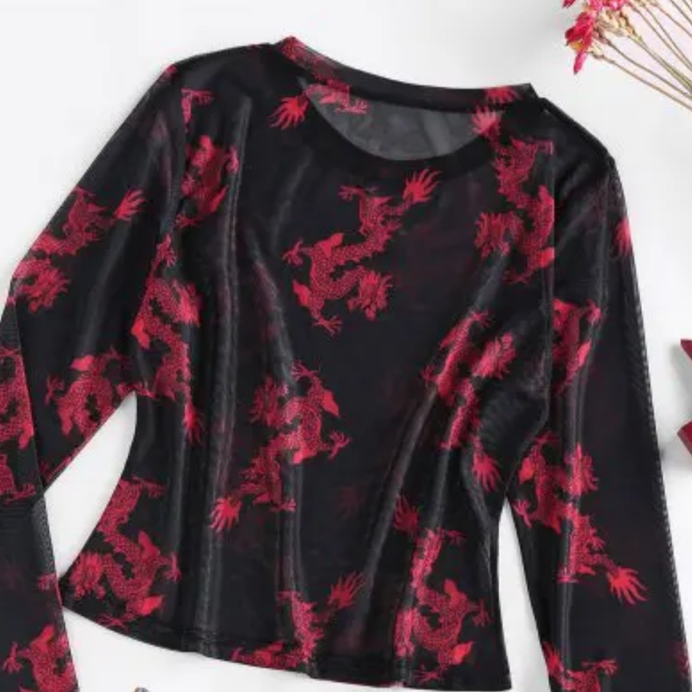 Dragon Print Mesh T-shirt
